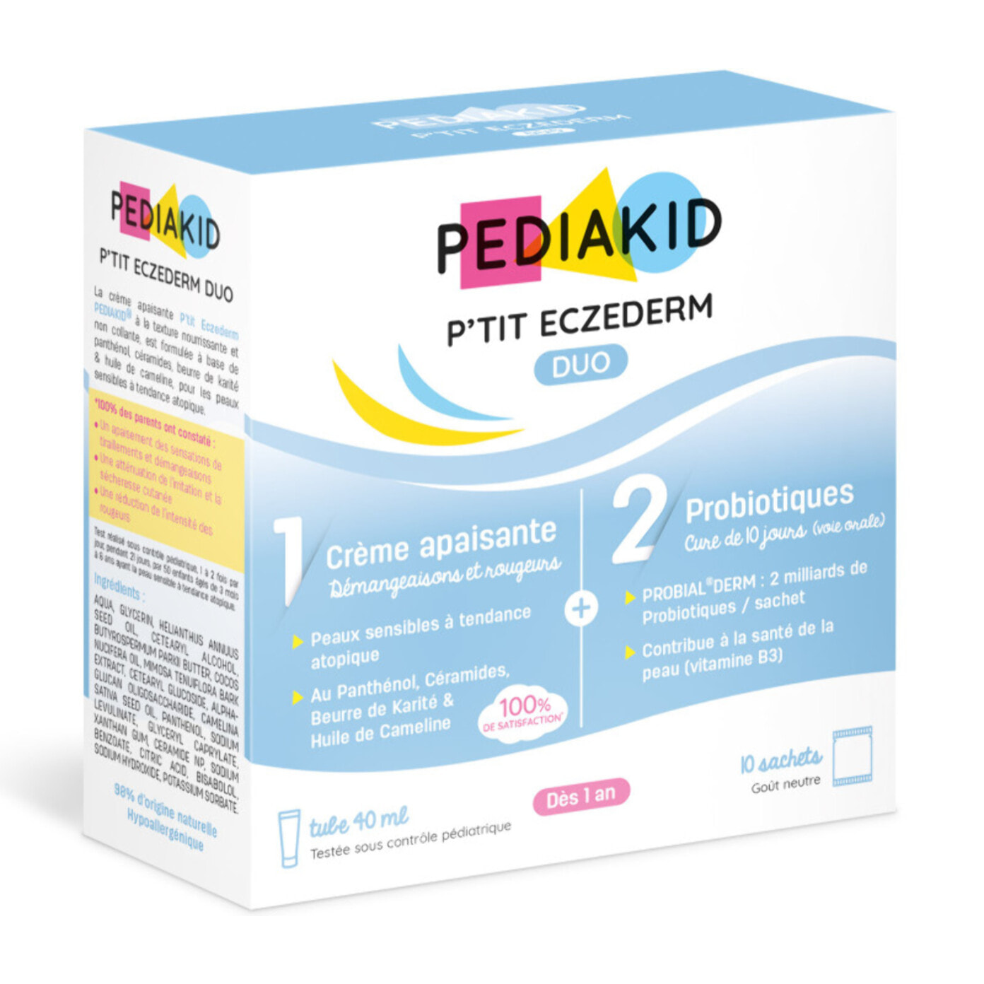 PEDIAKID - P'tit Eczederm Duo - Duo complet IN & OUT - Complément alimentaire probiotiques & crème apaisante naturelle - Peau sensible & sèche -  21 sachets + 1 tube