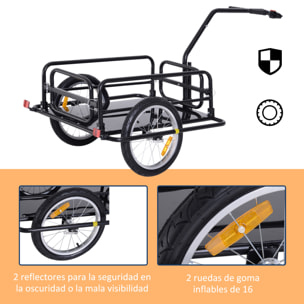 Remolque de Carga para Bicicleta Carro para Bicicleta Plegable con 2 Ruedas Reflectores Seguros Carga 40 kg 155x71,5x77 cm Negro