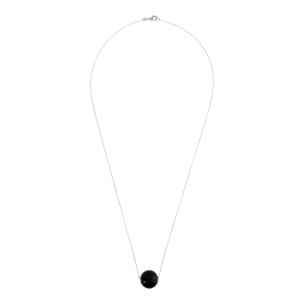 Collana Catena Rolo con Pendente Sferico in Pietra Naturale Onice Nero in Argento 925 placcato Rodio