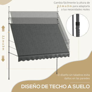 Toldo Manual Retráctil 300x120x210-300 cm Toldo para Balcón con Manivela Altura Ajustable Impermeable y Anti-UV para Jardín Terraza Ventanas Gris Oscuro