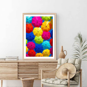 Affiche ciel de parapluies Affiche + cadre en bois - Chêne