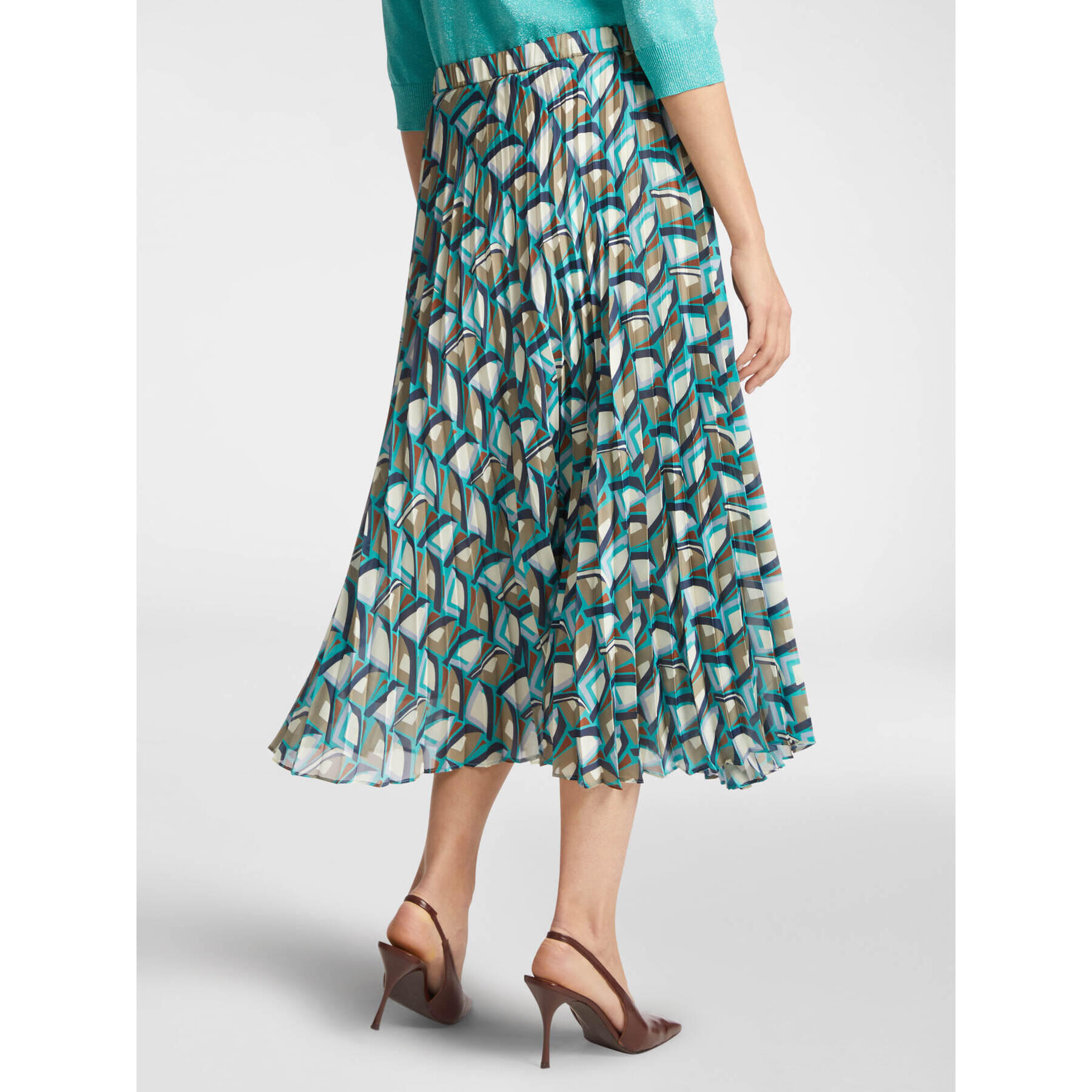 Elena Mirò - Falda plisada estampada - Green Water