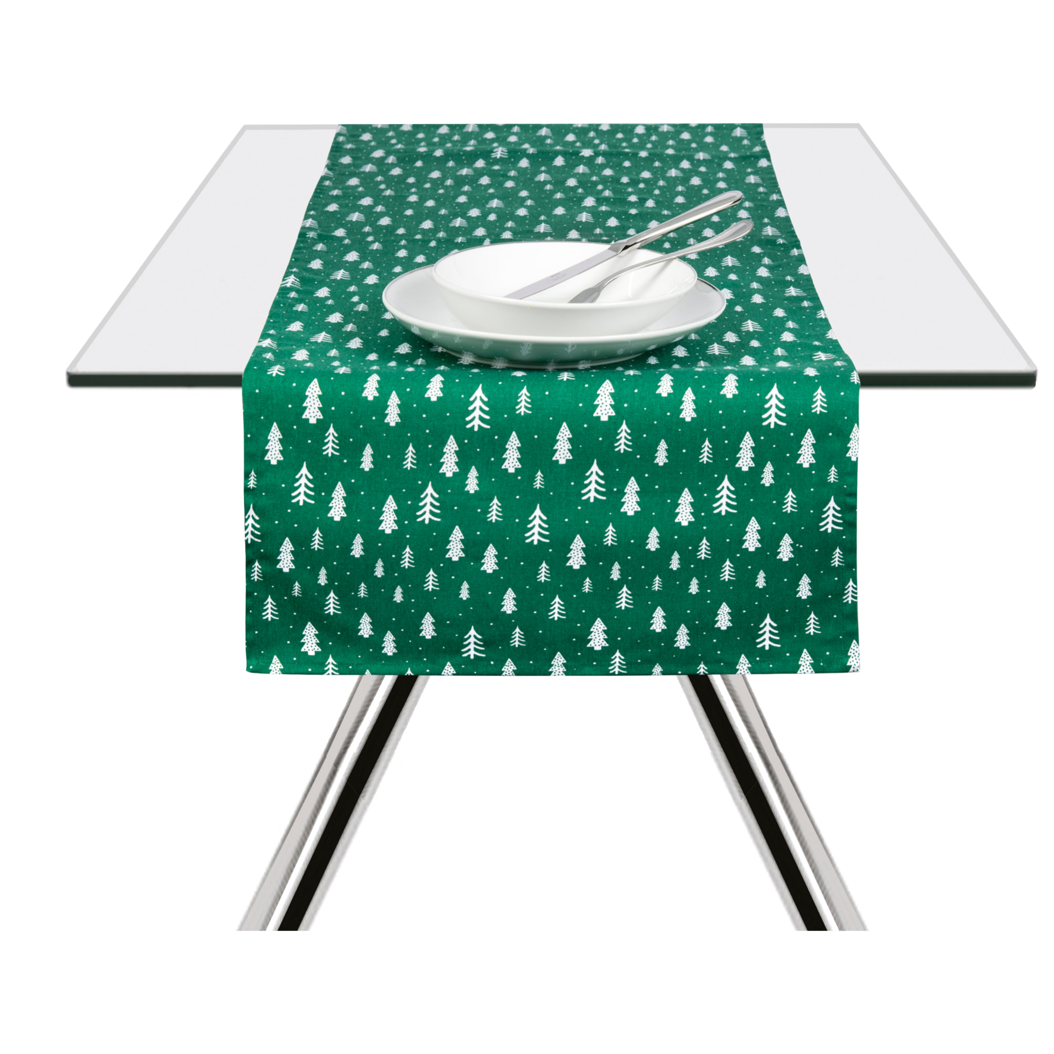 Set runner con 2 tovaglioli Excelsa – Green Winter, Cotone verde
