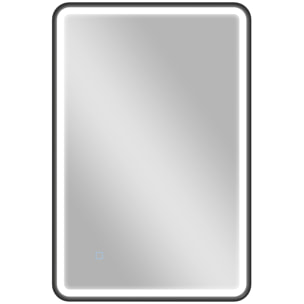 Miroir mural LED tactile réglable 44W fonction antibuée dim. 60 x 90 cm aluminium noir