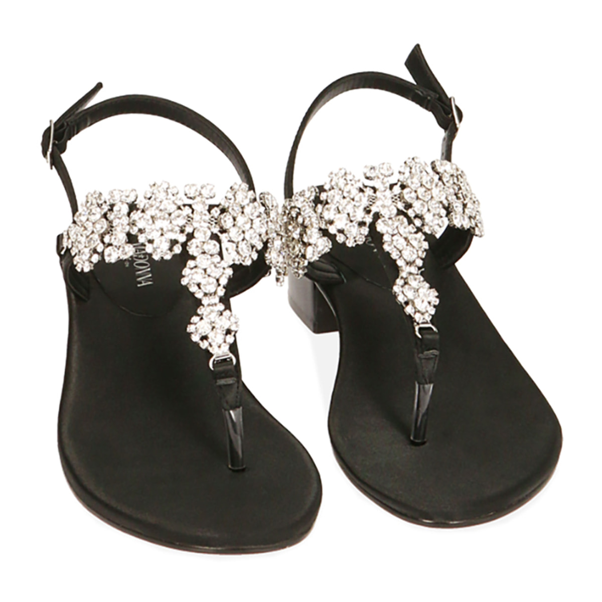 Sandalias planas de raso negras, tacón de 3,5 cm