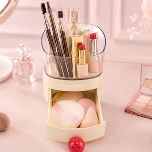 Organizador de maquillaje color crema con cúpula y cajón