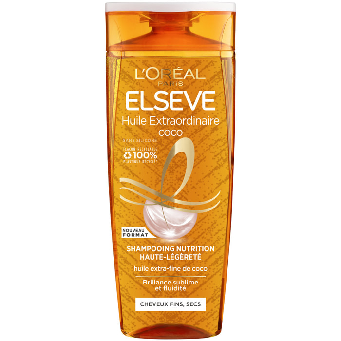 Lot de 12 - L'Oréal Paris Elseve Huile Extraordinaire Shampooing Coco Cheveux Fins et Secs 300ml