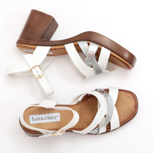 Sandali in simil pelle con tacco comodo quadrato e fasce bicolore