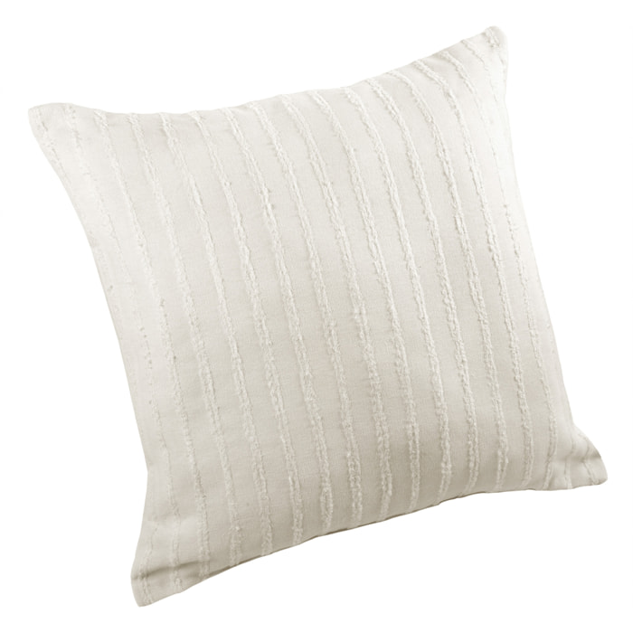 Coussin lin et coton rayures tuftées - Blanc