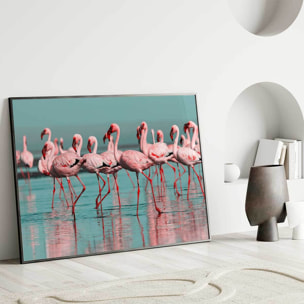 Affiche encadrée flamants roses en groupe Affiche + cadre en métal - Noir