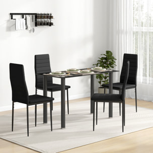Conjunto de Comedor 5 Piezas Juego de 1 Mesa con Tablero de Vidrio Templado y 4 Sillas Tapizadas en Lino Estilo Moderno para Cocina 120x60x75 cm 41x50x97 cm Negro
