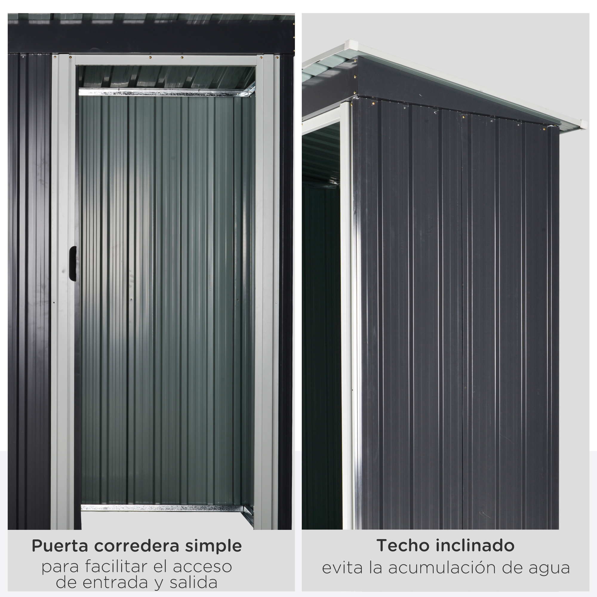 Cobertizo de Jardín Exterior 1,5 m² 163x89x182 cm Caseta Metálica para Herramientas con Puerta Corredera y Techo Inclinado para Terraza Patio Negro