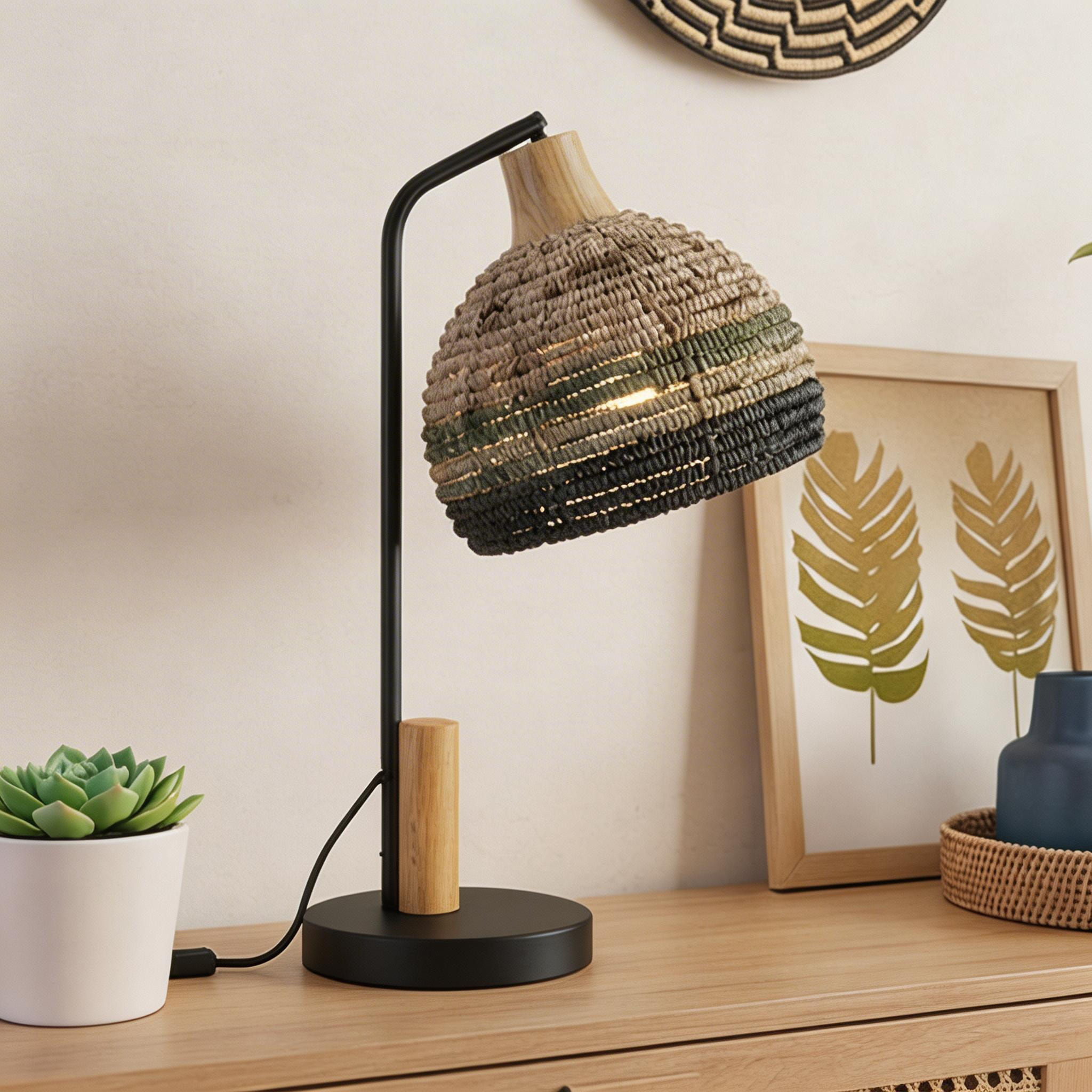 Forlight Korg pie de salon con pantalla de cuerda natural para bombilla E27