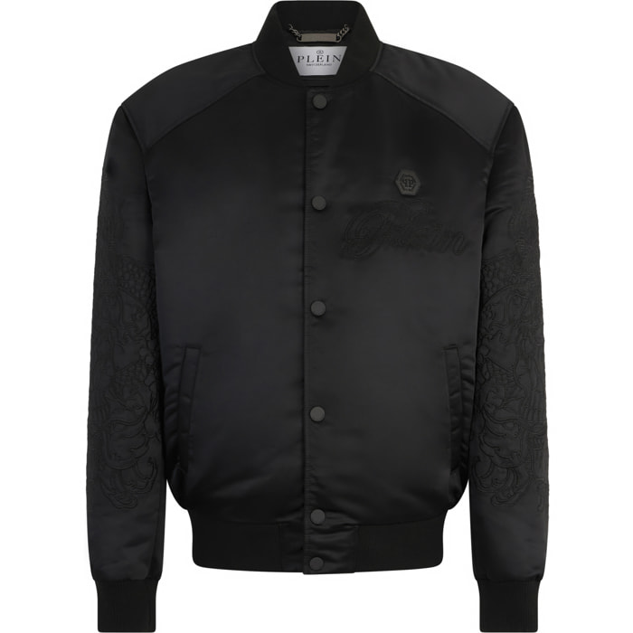 PHILIPP PLEIN Satin Bomber Jacket Skull Dragons Dragons