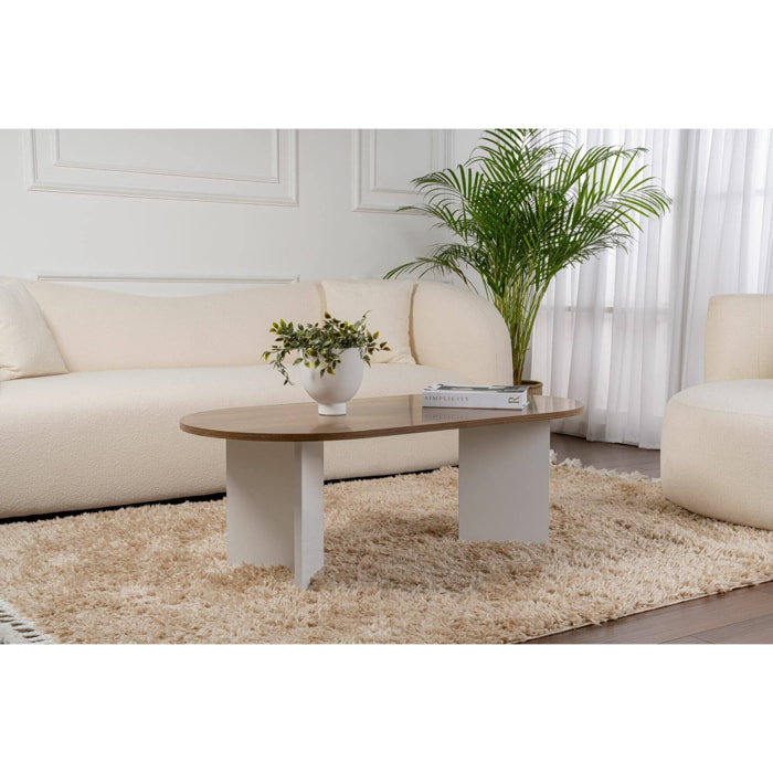 Tavolino da salotto Elain, Tavolo basso da caffè, Portariviste per divano, Ripiano da soggiorno, 119x60 h40 cm, Noce e Bianco