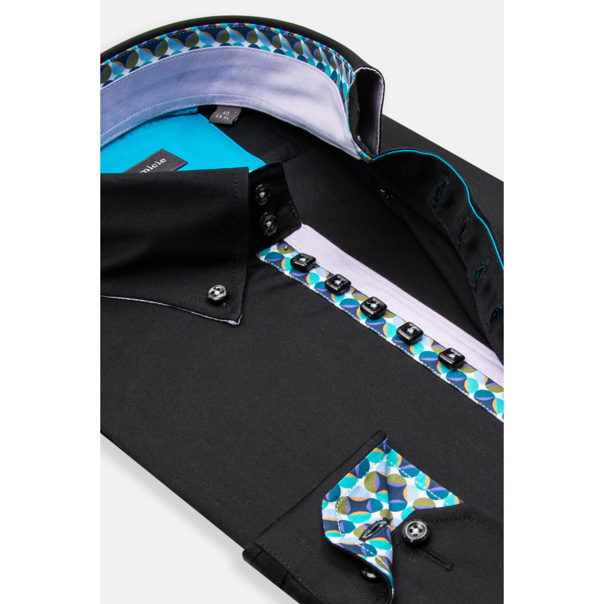 Camicia Uomo 2 Bottoni Button Down Slim Satin Unito Nero