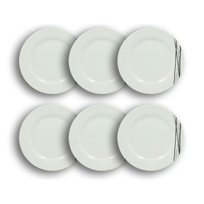 Lot de 6 assiettes à dessert porcelaine blanche à rayures noires 19cm CARBONE
