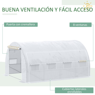 Invernadero de Túnel Jardín 4x3x2 m con Puerta y 8 Ventanas Enrollables Blanco