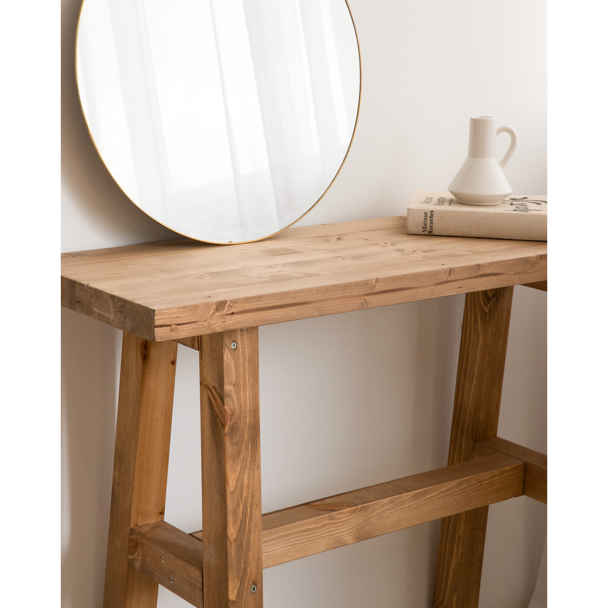 Console en bois massif couleur chêne foncéde 100x80cm Hauteur: 80 Longueur: 100 Largeur: 35