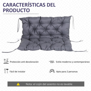 Cojín para Banco de 2 Plazas con Respaldo 100x98x8 cm para Jardín Terraza Gris
