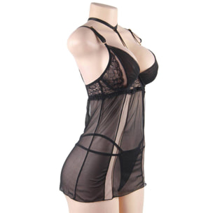 Babydoll y braga negro con transparencias