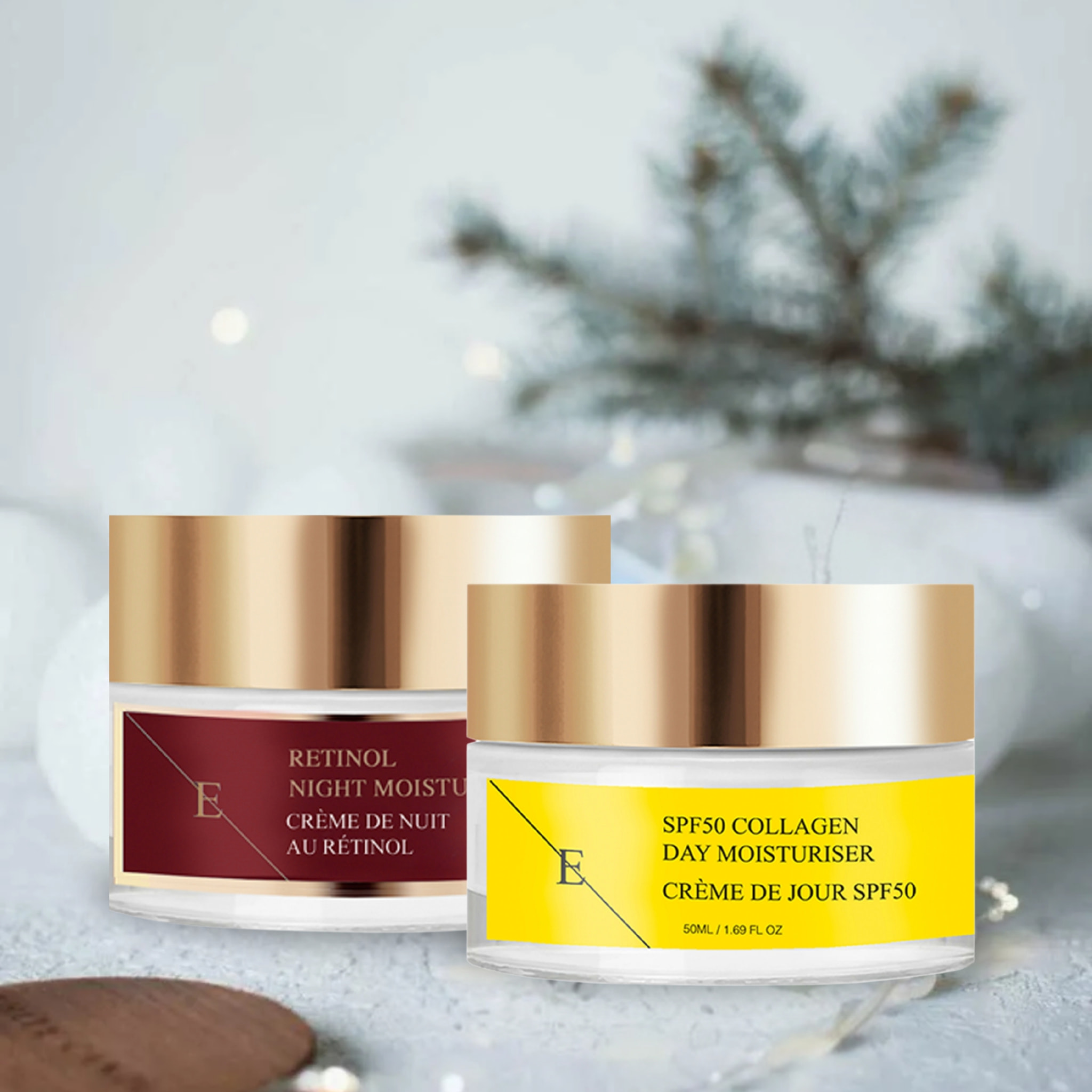 Crema hidratante de noche con retinol + crema de día con colágeno SPF