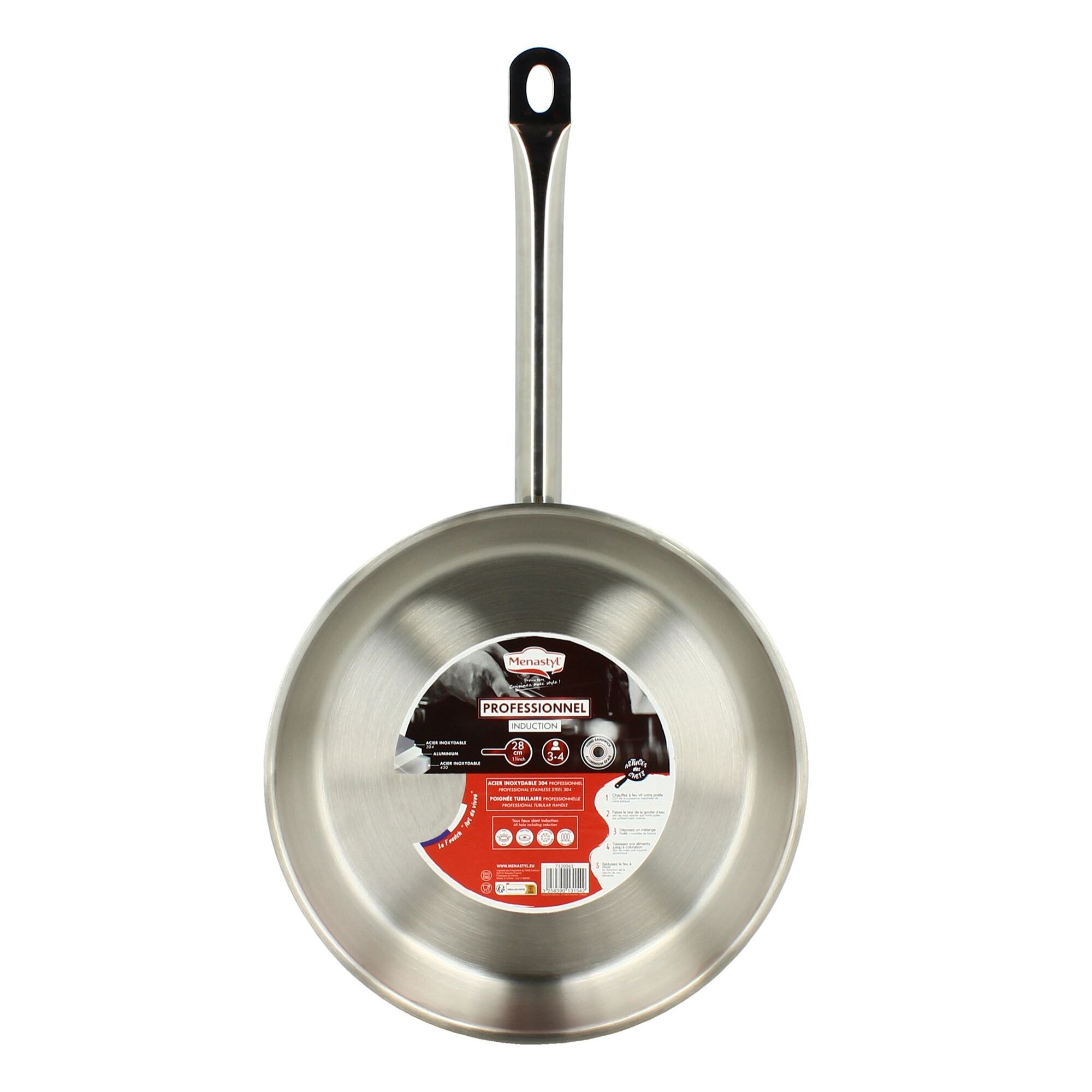 Poêle professionnelle en acier inoxydable 28cm - tous feux PROFESSIONNEL