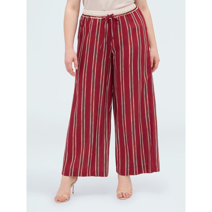 Fiorella Rubino - Pantalones Wide Leg de viscosa a rayas - Burgundy