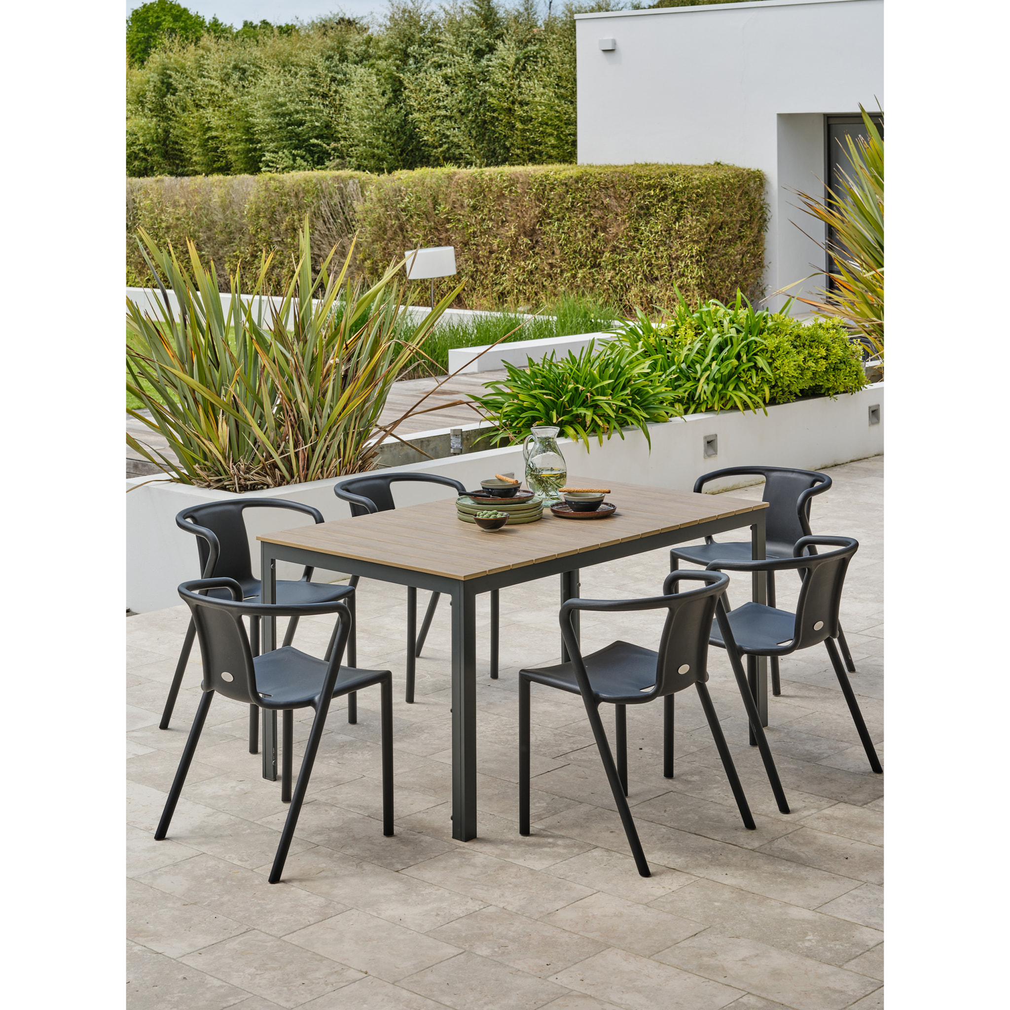 BOSTON - Ensemble repas de jardin 6 places en aluminium gris anthracite
