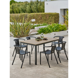BOSTON - Ensemble repas de jardin 6 places en aluminium gris anthracite