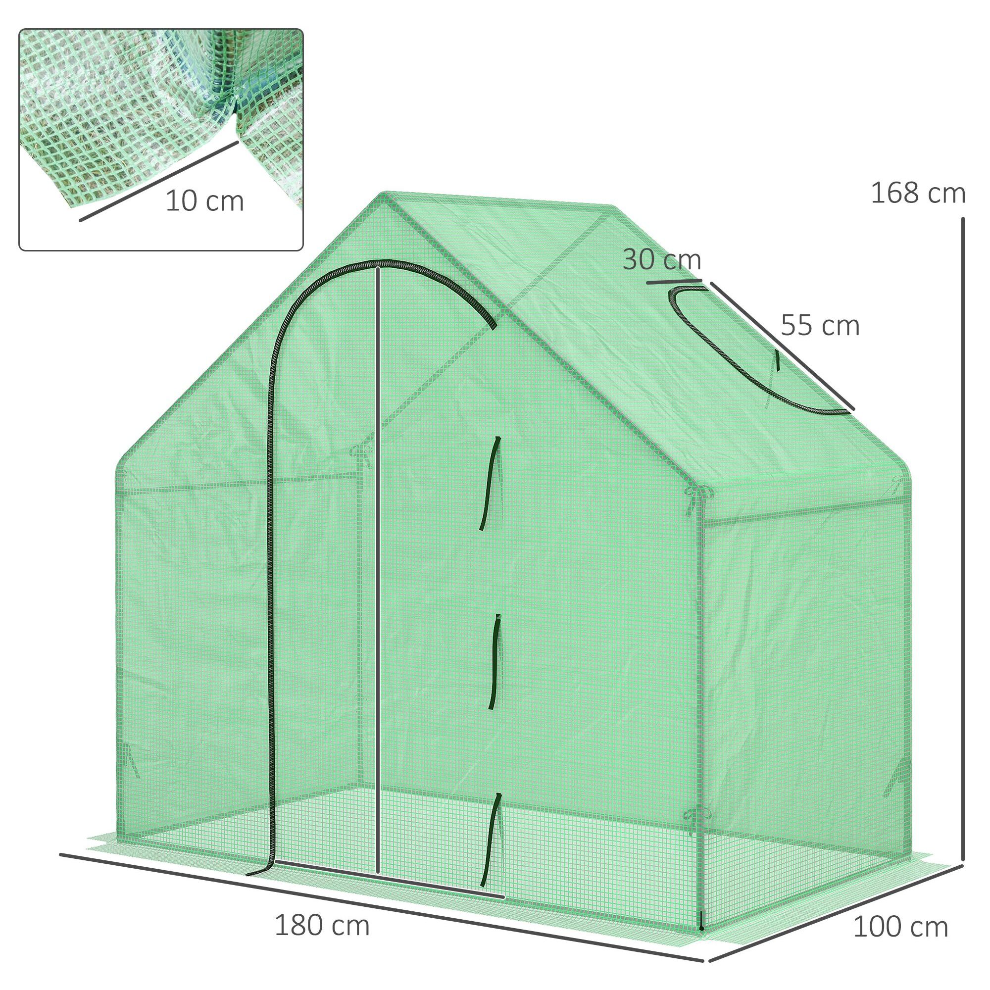 Invernadero Pequeño Invernadero de Exterior con Ventana Puerta con Cremallera y Marco de Acero Invernadero para Cultivar Tomates Plantas Flores 180x100x168 cm Verde