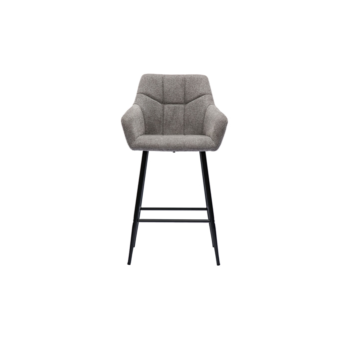 Tabourets de bar avec sièges matelassés en tissu effet velours texturé gris et métal noir H65 cm (lot de 2) MONTERO