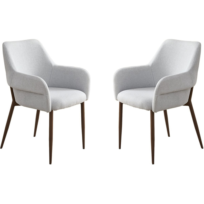 Lot de 2 chaises de salle à manger avec accoudoirs "Jade" - Gris clair