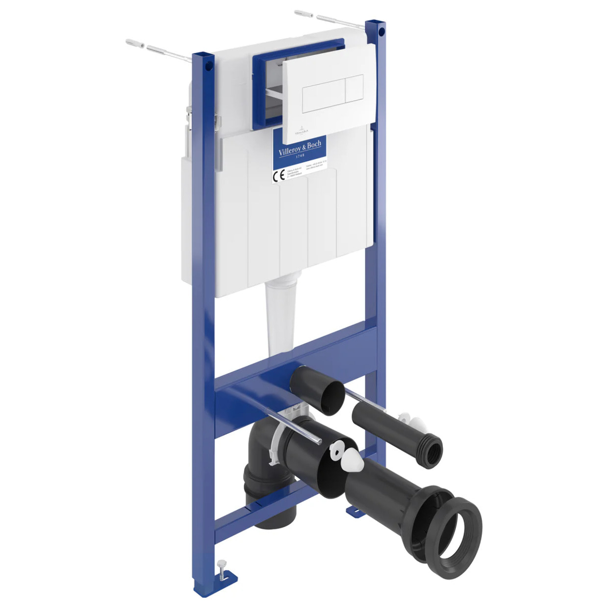 Pack WC Bâti-support Villeroy & Boch + WC sans bride SAT + Plaque de déclenchement double, Blanche (ViConnectFusionTQ-2)
