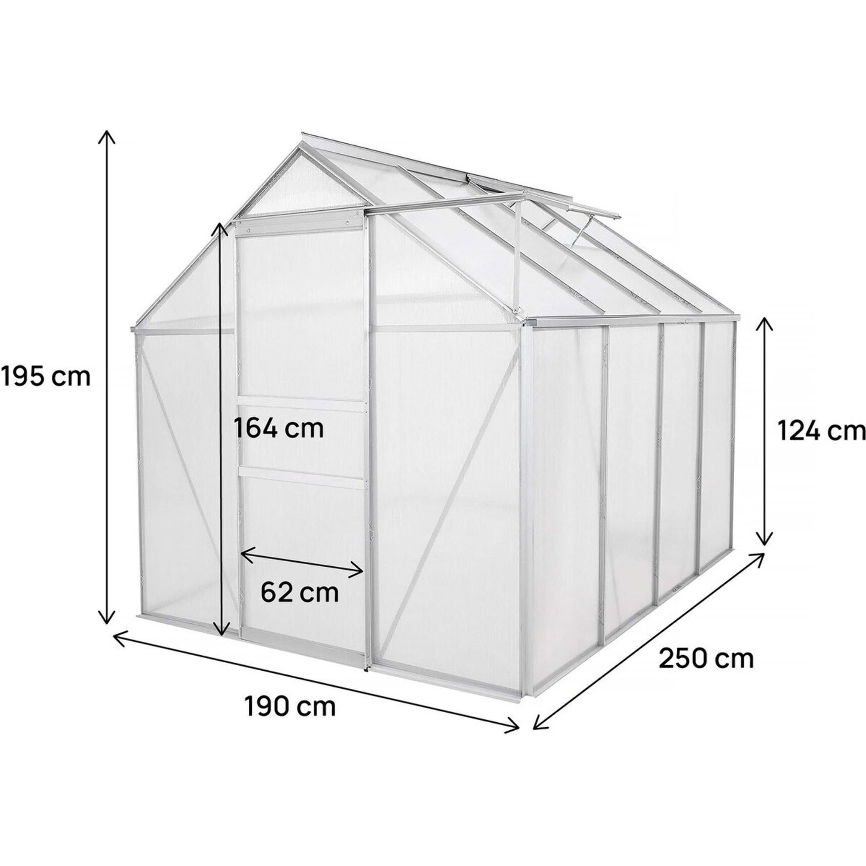 Serre jardin polycarbonate 310 x 190 x 195 cm "Basilic" - 5,89 m² - Gris