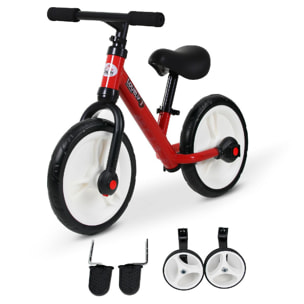 Vélo enfant draisienne 2 en 1 roulettes et pédales amovibles roues 11'' hauteur selle réglable acier rouge