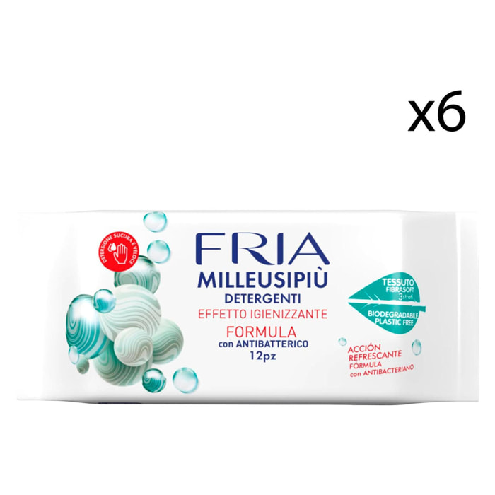 6x Fria MilleUsiPiù Salviette Detergenti Igienizzanti Biodegradabili Formula con Antibatterico Azione Rinfrescante - 72 Salviettine