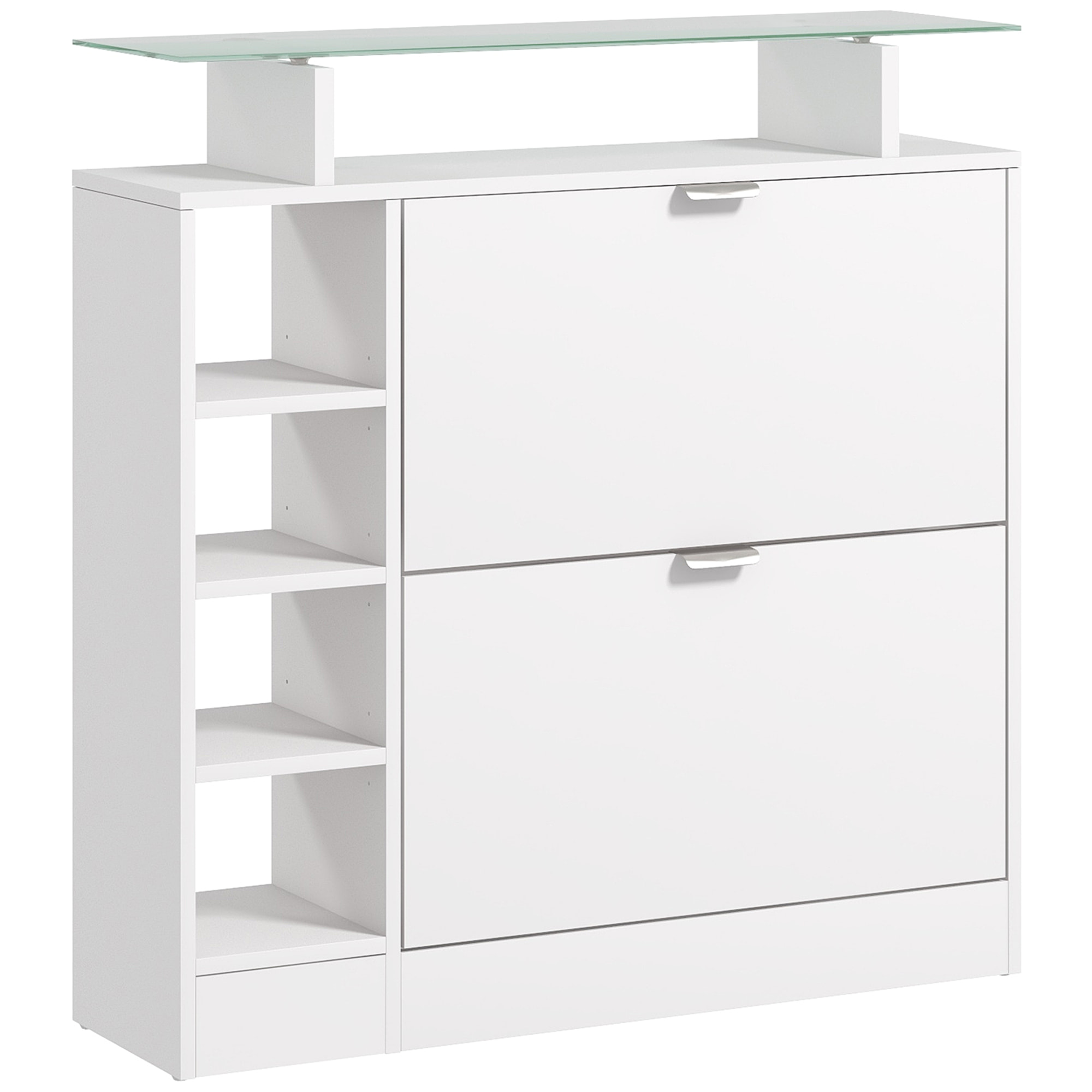 Zapatero Moderno Zapatero de Entrada Recibidor con Cajones Abatibles Estantes Ajustables y Estantes Abiertos para 12 Pares de Zapatos Zapatero Estrecho para Pasillo 89x25x92 cm Blanco