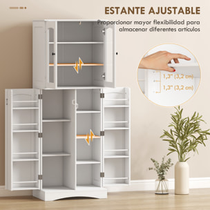 Armario de Cocina, Armario Despensa Cocina, con Puertas Acrílicas de Cierre Suave, 10 Estantes, 8 Compartimentos, Alacena Moderna con 4 Estantes Ajustables para Comedor, 60x40x162 cm, Blanco