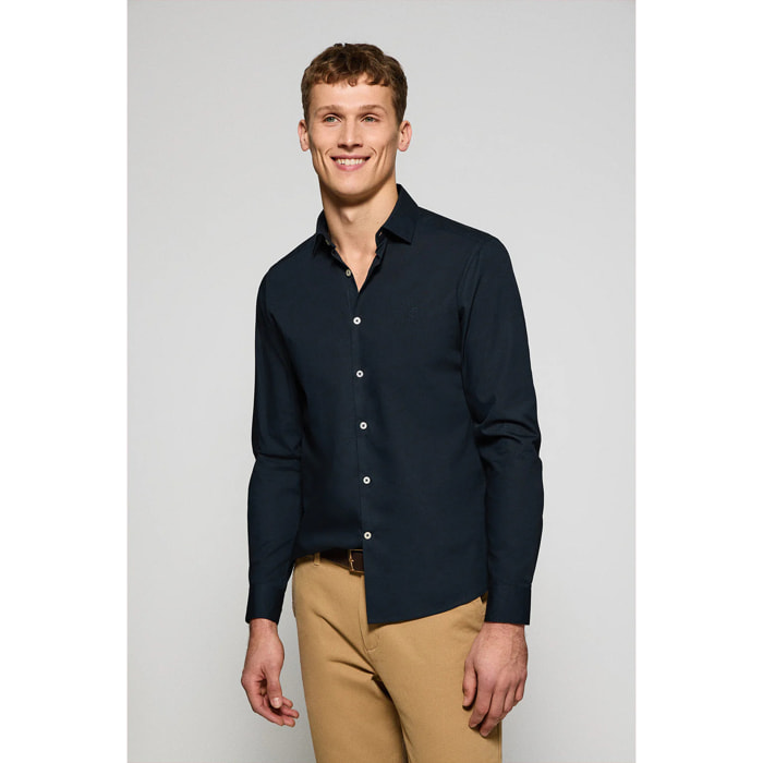 Camisa Super Slim de popelín azul marino con monograma bordado