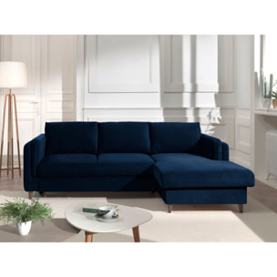 Brooke - canapé d'angle droit - convertible avec coffre - 4 places - en velours - Bleu nuit
