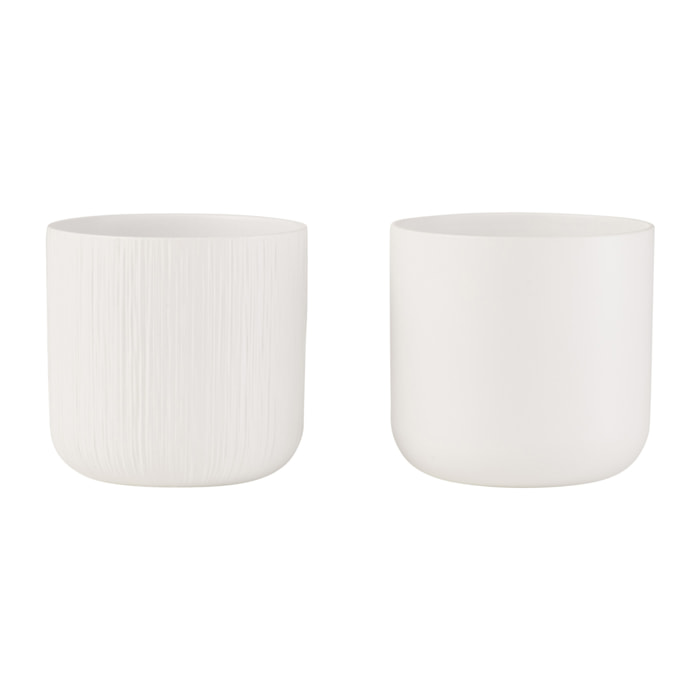 J-Line cache-pot Gen - céramique - blanc - large - 2 pièces - Ø 18.5 cm