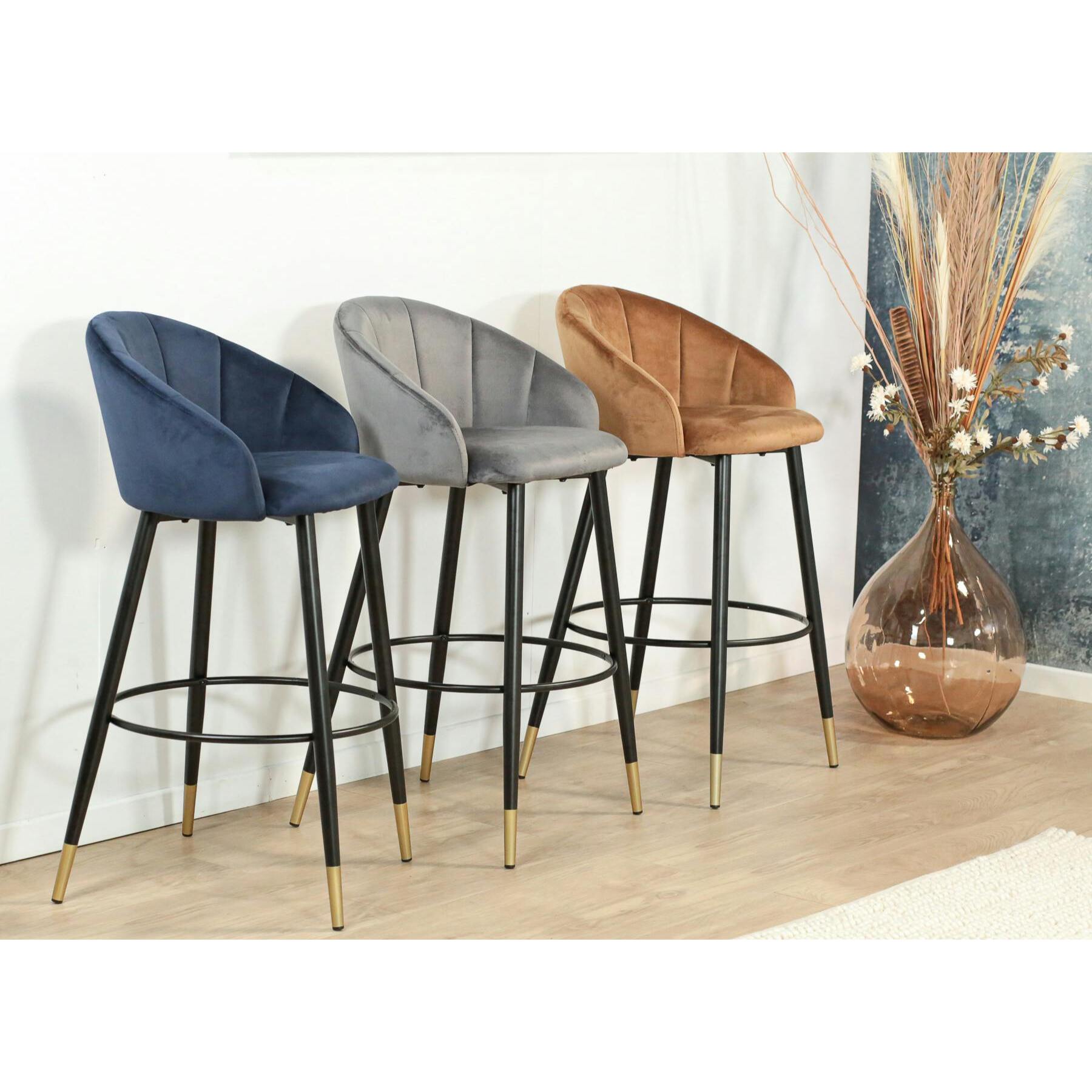 Chaise de bar en velours doré forme coquillage (lot de 2) HAWAI