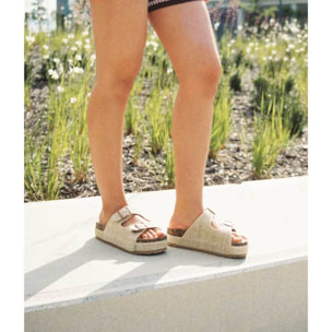Sandalias esparto beige con plataforma y hebillas