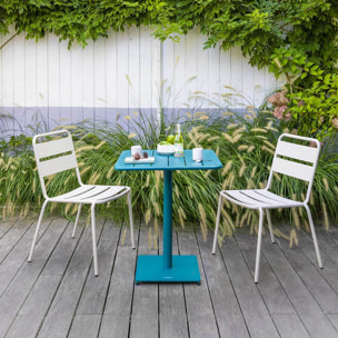 Table de jardin carrée "Phuket" bleu canard 2 places en acier traité époxy