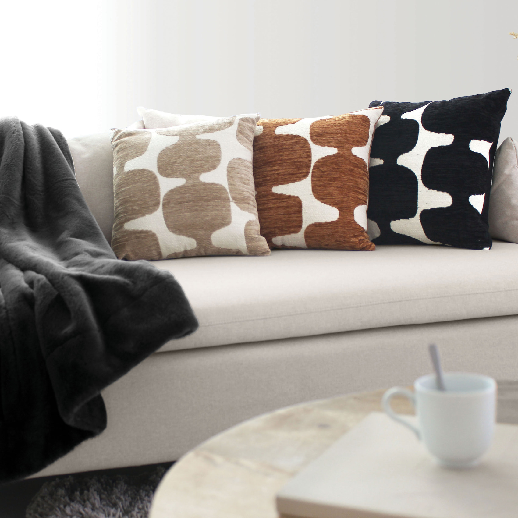 Coussin décoratif déhoussable jacquard motif moderne - Noir