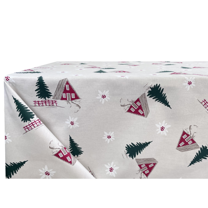 Tovaglia Natalizia in 100% Cotone Made In Italy Fantasia Chalet