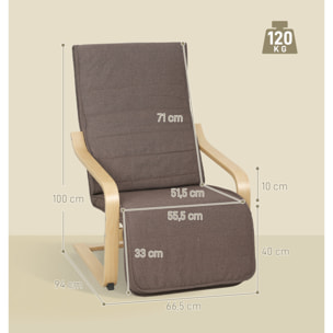 Sillón de Salón con Reposapiés Ajustable, Butaca de Salón Tapizada en Lino Sintético con Marco de Madera, Sillón de Relax para Dormitorio, Oficina, Estudio, 66,5x94x100 cm, Marrón