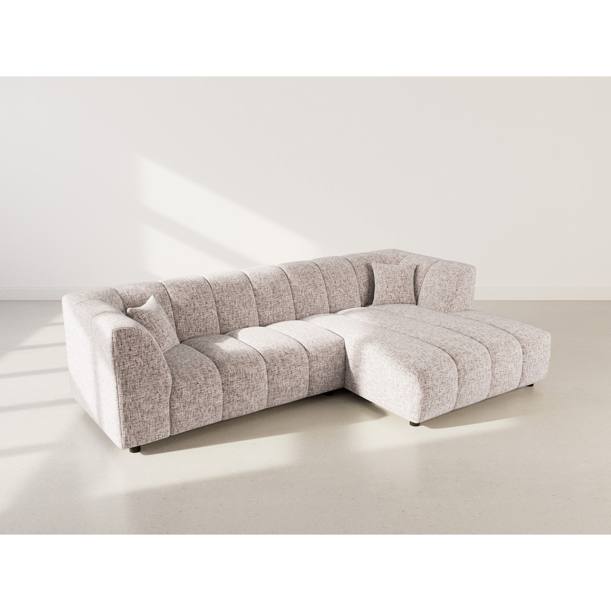 Curtis - canapé d'angle droit 4 places avec accoudoir en tissu texturé - Taupe