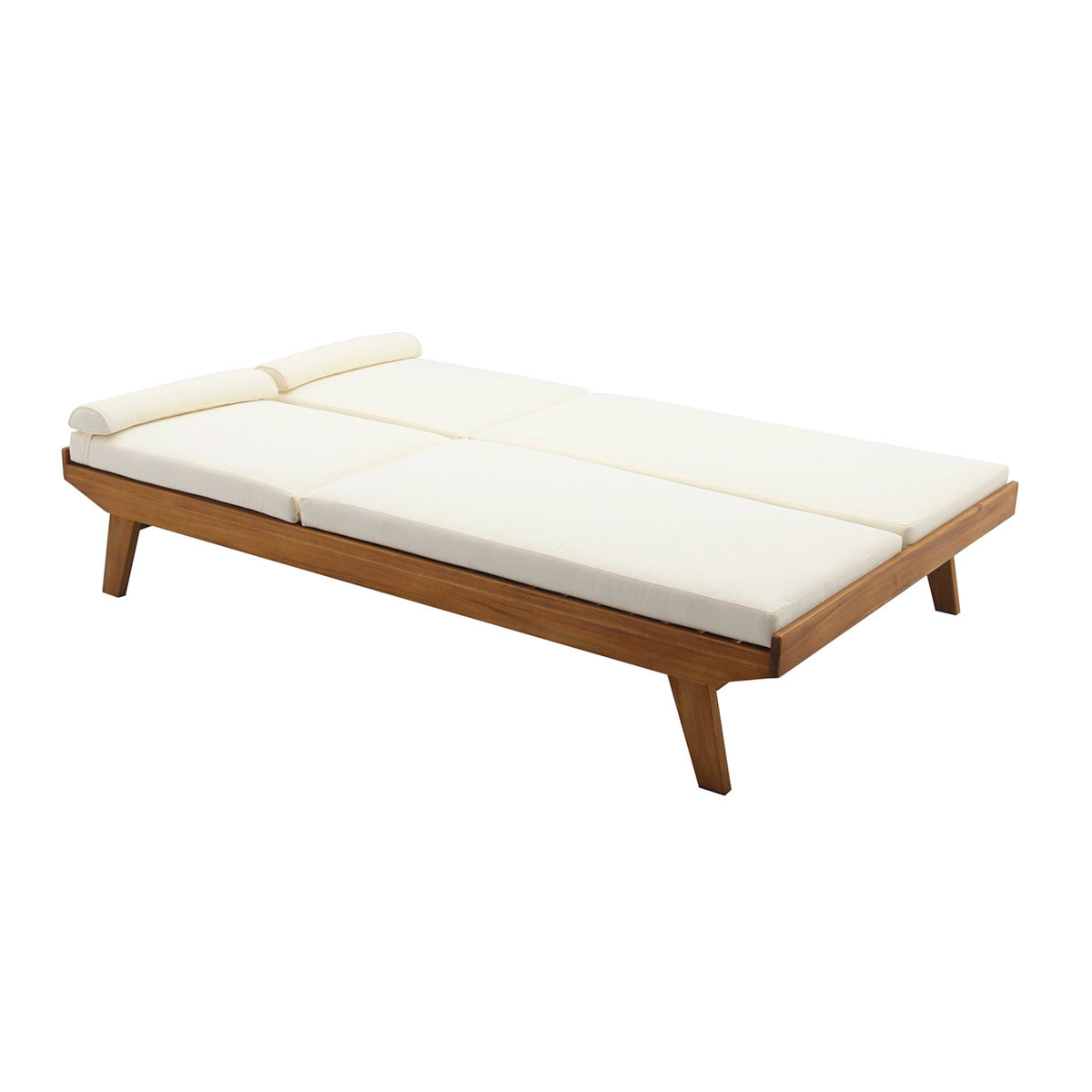 Bain de soleil double avec dossiers multipositions beige et bois massif L127 cm CARACAS